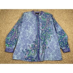 Vintage Bob Mackie Wearable Art Button-Up Blouse Paisley Floral Print Top 1X